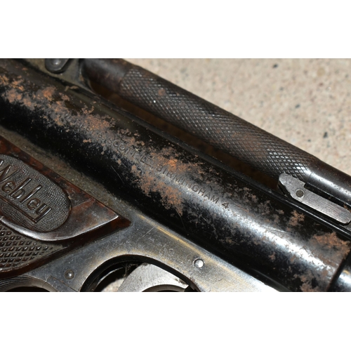 149 - A .22'' POST WWII WEBLEY & SCOTT SENIOR AIR PISTOL, batch no. 302, which is rusted throughout, half ... 