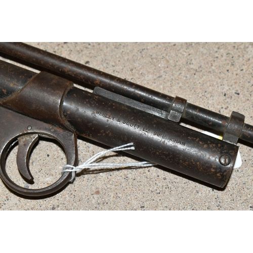 149 - A .22'' POST WWII WEBLEY & SCOTT SENIOR AIR PISTOL, batch no. 302, which is rusted throughout, half ... 