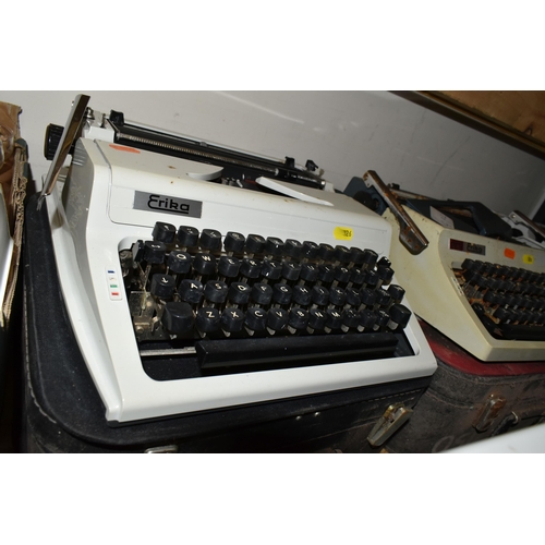 326 - SIX ROBOTRON 'ERIKA' TYPEWRITERS, mechanical model No.105 made in GDR, with carry cases (6 + 6 cases... 