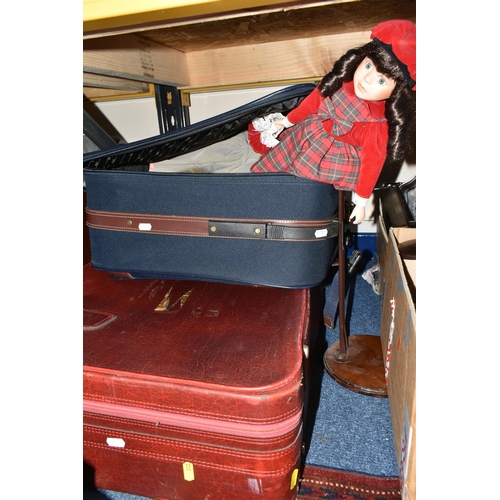 332 - TWO SUITCASES AND ONE BOX OF PORCELAIN COLLECTABLE DOLLS, a large quantity of collectable porcelain ... 