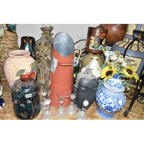 333 - A COLLECTION OF MODERN DECORATIVE HOMEWARES, to include several vases, tallest approximately 80cm, a... 