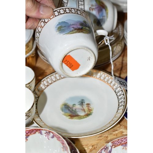 337 - A GROUP OF TEAWARE, to include an Aynsley part tea set painted with landscapes, impressed marks to b... 