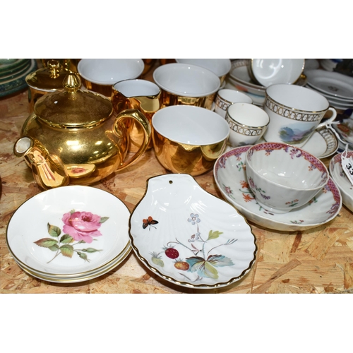 337 - A GROUP OF TEAWARE, to include an Aynsley part tea set painted with landscapes, impressed marks to b... 