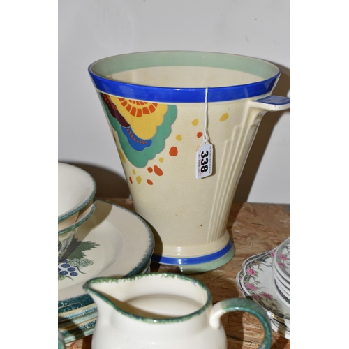 338 - A GROUP OF CERAMICS, comprising Royal Doulton 'Gaylee' D5305 Art Deco vase, height 21.5cm x diameter... 