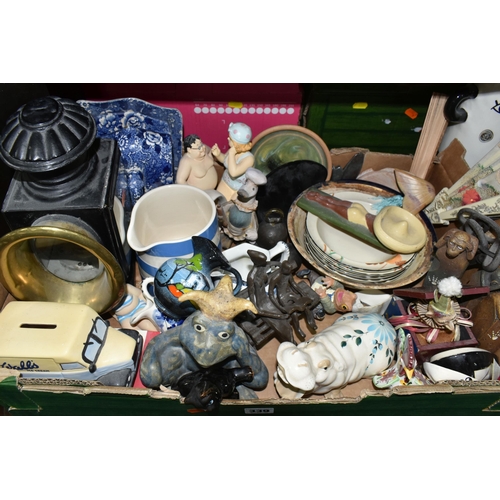 339 - THREE BOXES AND LOOSE CERAMICS, CHALKBOARD AND MISCELLANEOUS ITEMS, to include a TG Green Cornish Wa... 