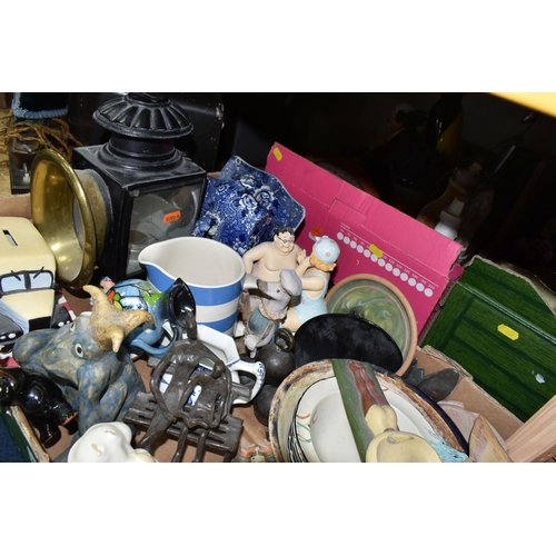 339 - THREE BOXES AND LOOSE CERAMICS, CHALKBOARD AND MISCELLANEOUS ITEMS, to include a TG Green Cornish Wa... 