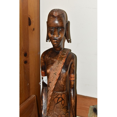 345 - A QUANTITY OF TRIBAL FIGURES, tourist souvenirs, to include a large heavy hard wood bust, and anothe... 