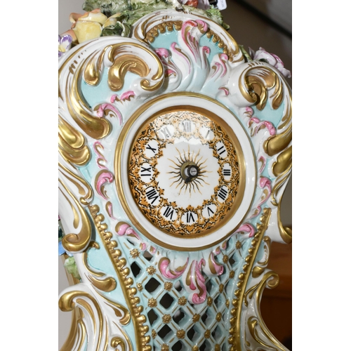 350 - A LARGE FIGURAL PORCELAIN MANTEL CLOCK, Capodimonte, height 45.5cm battery operated, decorated with ... 