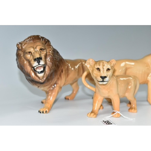 359 - A FAMILY OF BESWICK LIONS, three figures comprising model numbers  2089 Lion, 2097 Lioness and 2098 ... 