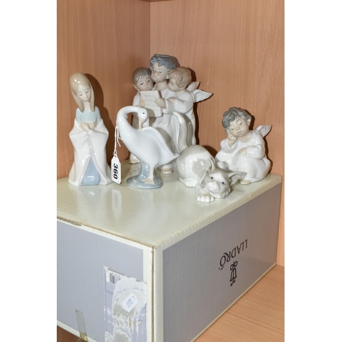 360 - A GROUP OF LLADRO FIGURINES, five figurines and a none matching box comprising 4542 Angel Group, 453... 