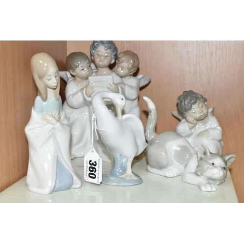 360 - A GROUP OF LLADRO FIGURINES, five figurines and a none matching box comprising 4542 Angel Group, 453... 