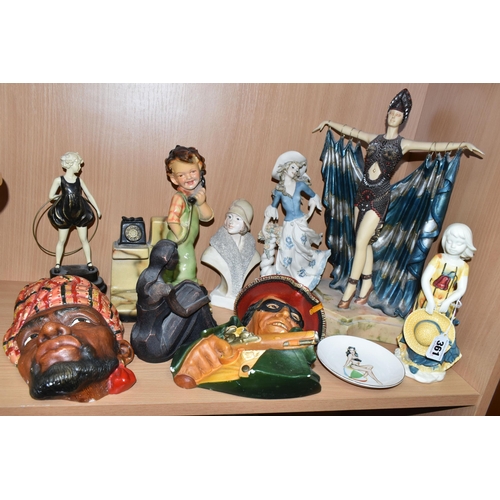 361 - A COLLECTION OF ORNAMENTS, comprising an Old Tupton Ware figurine 'The Poppy Girl', two chalkware wa... 