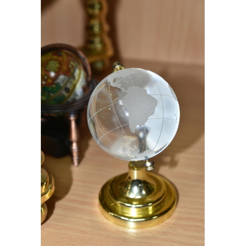 362 - A BLUE LAPIS GEMSTONE TABLE GLOBE, each continent of the globe is inlaid with various semi-precious ... 