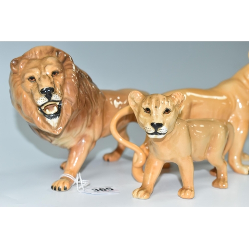 365 - A FAMILY OF BESWICK LIONS, three figures comprising model numbers  2089 Lion, 2097 Lioness and 2098 ... 