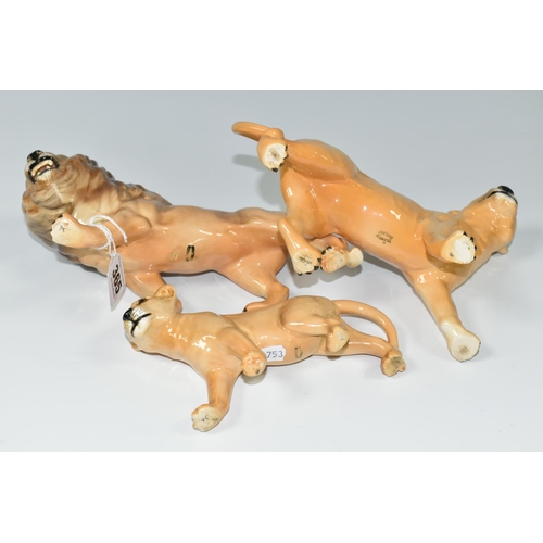 365 - A FAMILY OF BESWICK LIONS, three figures comprising model numbers  2089 Lion, 2097 Lioness and 2098 ... 