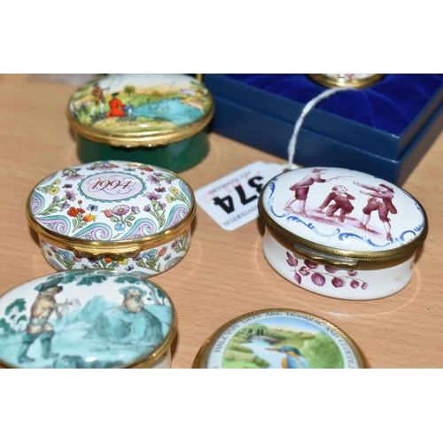 374 - A GROUP OF HALCYON DAYS ENAMEL TRINKET BOXES, ETC, to include a boxed 'The Conquest of Happiness, Be... 