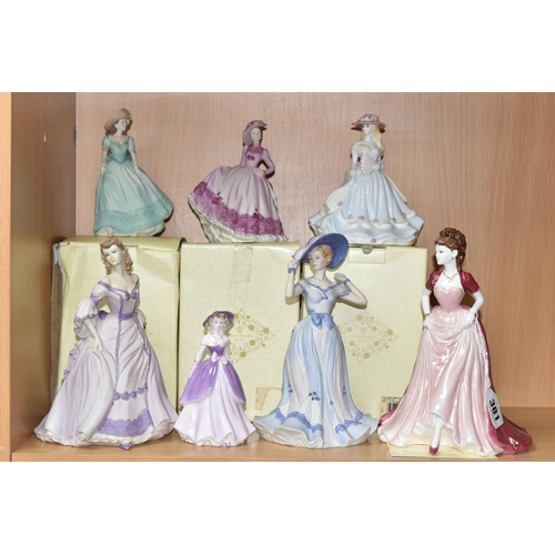 381 - SEVEN COALPORT FIGURINES, comprising limited edition Ladies of Fashion 'Joanne' Figurine of the Year... 