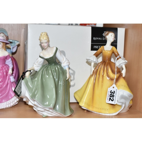 382 - NINE ROYAL DOULTON FIGURINES, comprising Pretty Ladies: Best of the Classics Amy HN4782 - Figure of ... 