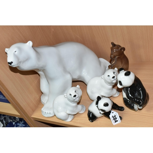 384 - A GROUP OF LOMONOSOV POLAR BEARS AND OTHER ANIMALS, comprising a large Polar Bear, height 27cm x len... 