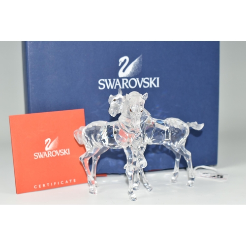 385 - A BOXED SWAROVSKI CRYSTAL 'FOALS - CLEAR' SCULPTURE, depicting two foals playing, model no 627637, f... 