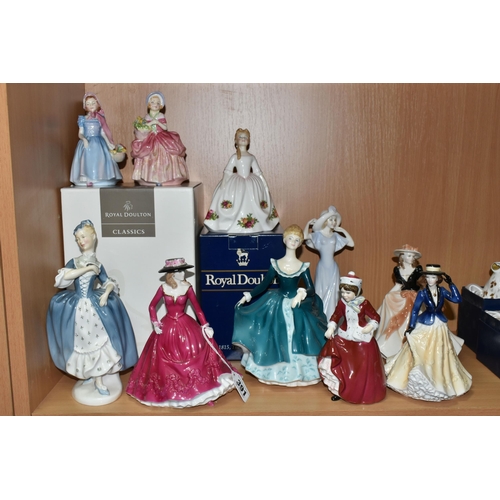 391 - TEN ROYAL WORCESTER AND ROYAL DOULTON FIGURINES, comprising Royal Worcester Les Petites: 'Christina'... 