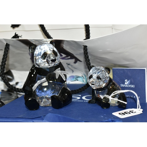 396 - FOUR BOXED SWAROVSKI CRYSTAL PANDA SCULPTURES, comprising  2008 Annual Edition Pandas - Panda Mother... 