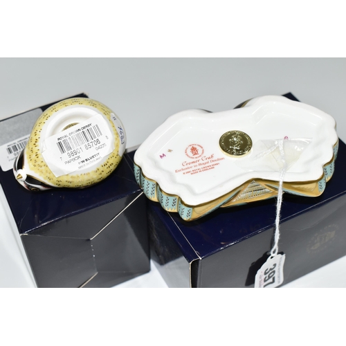 397 - TWO BOXED ROYAL CROWN DERBY PAPERWEIGHTS, comprising Cromer Crab - a Royal Doulton exclusive and Blu... 