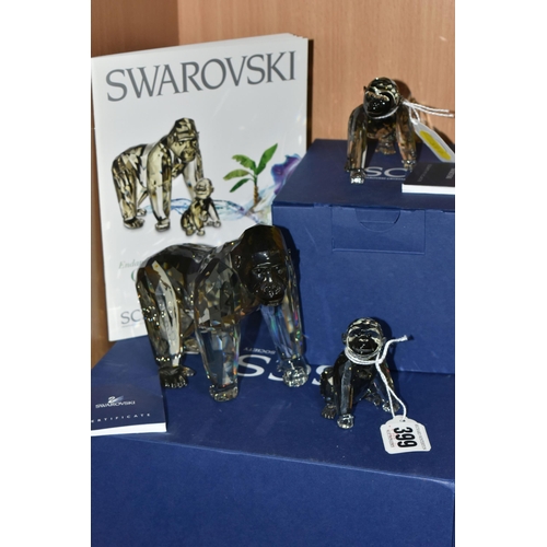 399 - THREE BOXED SWAROVSKI CRYSTAL 2009 ANNUAL EDITION GORILLA SCULPTURES, from the Endangered Wildlife t... 