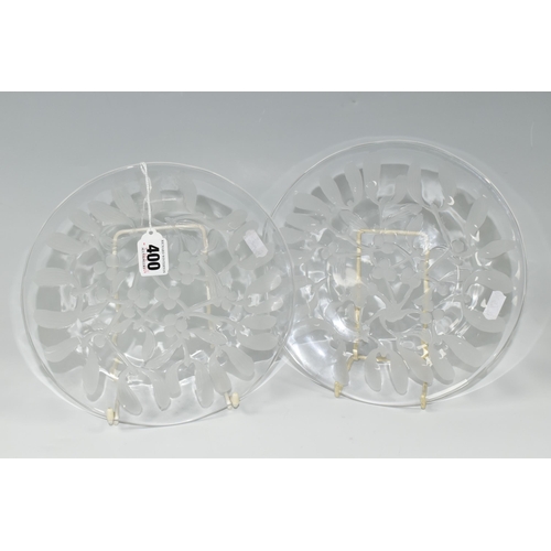 400 - TWO LALIQUE GUI MISTLETOE PLATES, with moulded frosted Mistletoe design, signed 'Lalique France', di... 