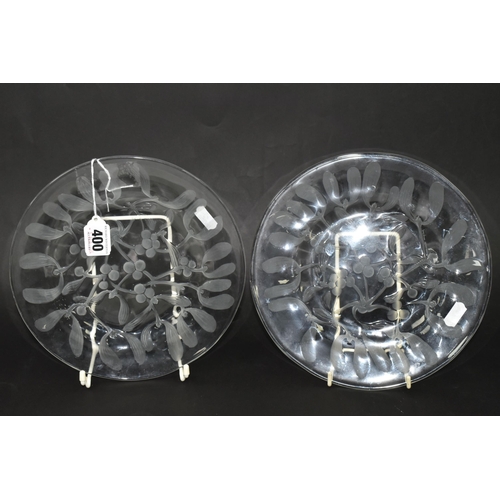 400 - TWO LALIQUE GUI MISTLETOE PLATES, with moulded frosted Mistletoe design, signed 'Lalique France', di... 