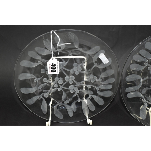 400 - TWO LALIQUE GUI MISTLETOE PLATES, with moulded frosted Mistletoe design, signed 'Lalique France', di... 