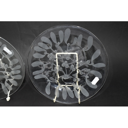 400 - TWO LALIQUE GUI MISTLETOE PLATES, with moulded frosted Mistletoe design, signed 'Lalique France', di... 