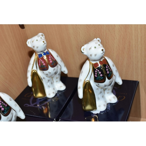 403 - SIX ROYAL CROWN DERBY MINIATURE TEDDIES 'SHOPPER BEAR' FIGURES, comprising Born to Shop at Goviers f... 