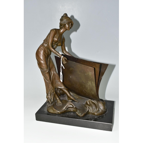 406 - A BRONZE SCULPTURE, 'Lady With a Book'  letter holder, height 39cm x width of marble base 27cm (1) (... 