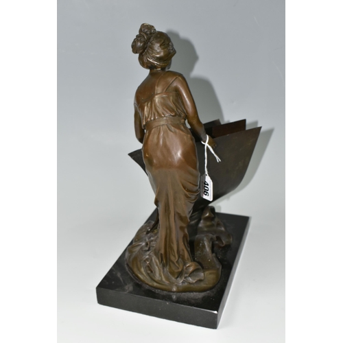 406 - A BRONZE SCULPTURE, 'Lady With a Book'  letter holder, height 39cm x width of marble base 27cm (1) (... 