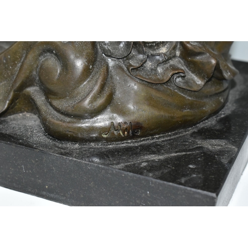 406 - A BRONZE SCULPTURE, 'Lady With a Book'  letter holder, height 39cm x width of marble base 27cm (1) (... 