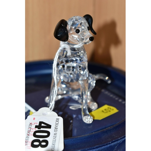 408 - EIGHT BOXED SWAROVSKI CRYSTAL CATS AND DOG FIGURINES, comprising Dalmatian Mother 628948 from the pe... 