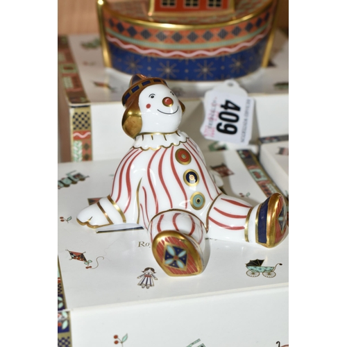 409 - THREE BOXED ROYAL CROWN DERBY 'TREASURES OF CHILDHOOD' FIGURINES, all with red printed marks and sta... 