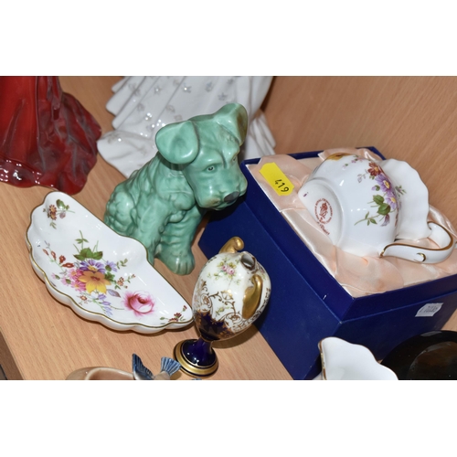 419 - TWO BOXED  ROYAL WORCESTER FIGURINES AND OTHER NAMED CERAMICS, comprising 'In Celebration of The Que... 