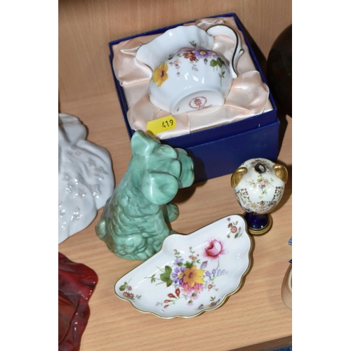 419 - TWO BOXED  ROYAL WORCESTER FIGURINES AND OTHER NAMED CERAMICS, comprising 'In Celebration of The Que... 