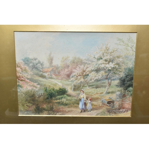 420 - TOM LLOYD (1849-1910) A VICTORIAN ENGLISH SCHOOL LANDSCAPE WITH FIGURES, depicting a mother and daug... 