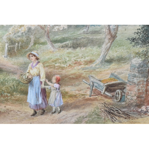 420 - TOM LLOYD (1849-1910) A VICTORIAN ENGLISH SCHOOL LANDSCAPE WITH FIGURES, depicting a mother and daug... 