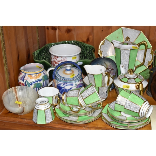 429 - A GROUP OF ROYAL STAFFORD TEAWARE AND POOLE POTTERY, a green, white and gilt art deco design Royal S... 