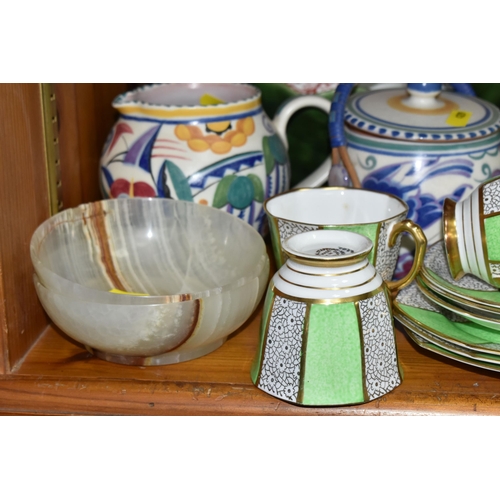 429 - A GROUP OF ROYAL STAFFORD TEAWARE AND POOLE POTTERY, a green, white and gilt art deco design Royal S... 