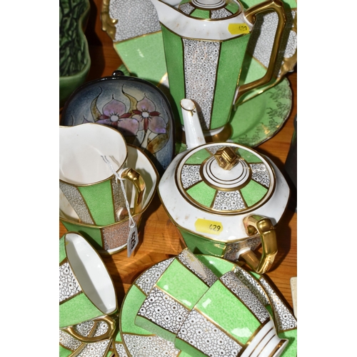 429 - A GROUP OF ROYAL STAFFORD TEAWARE AND POOLE POTTERY, a green, white and gilt art deco design Royal S... 