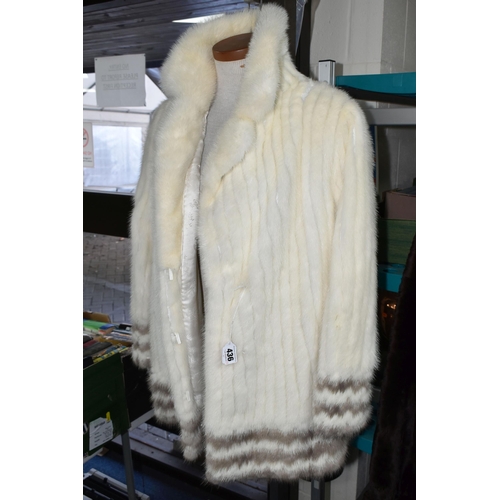 436 - A LADIES VINTAGE WHITE FUR JACKET, 'Polar White Mink'  jacket with pale brown fur detail around cuff... 