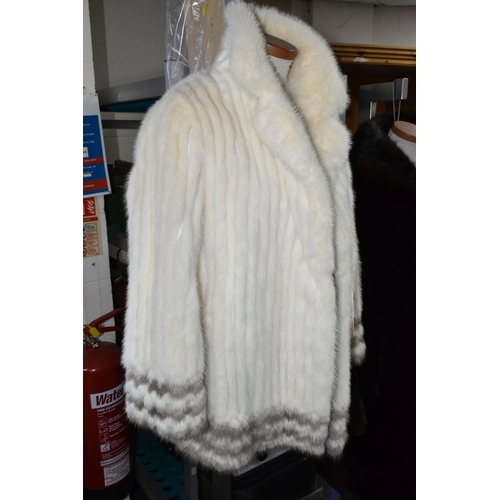 436 - A LADIES VINTAGE WHITE FUR JACKET, 'Polar White Mink'  jacket with pale brown fur detail around cuff... 