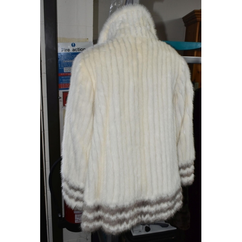 436 - A LADIES VINTAGE WHITE FUR JACKET, 'Polar White Mink'  jacket with pale brown fur detail around cuff... 