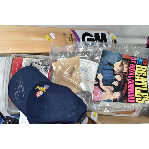 438 - A QUANTITY OF SPORTING MEMORABILIA, to include a Ryder Cup cap signed by Lee Westwood, with certific... 