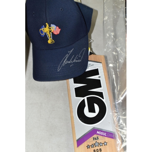 438 - A QUANTITY OF SPORTING MEMORABILIA, to include a Ryder Cup cap signed by Lee Westwood, with certific... 